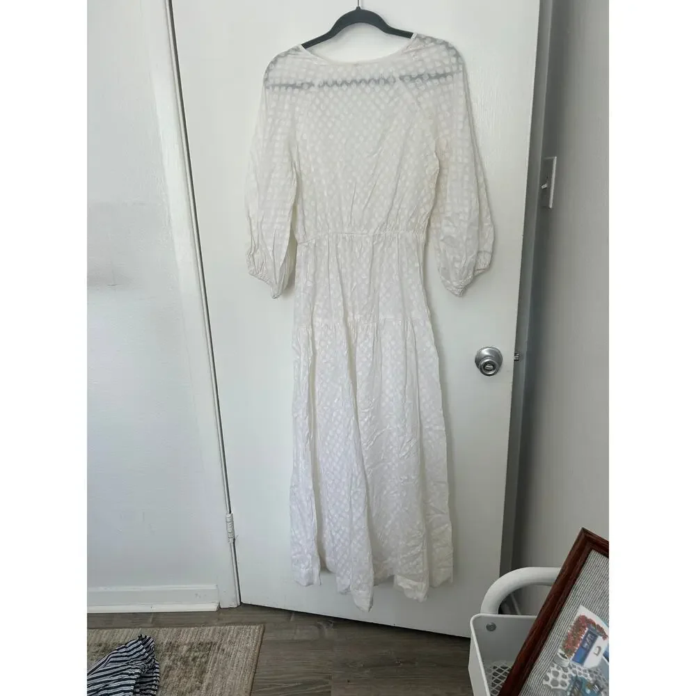 Free People Like Air Midi Dress Endless Summer Jacquard Puff Sleeve